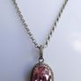 Vintage Sterling Silver 925 PINK OVAL CRYSTAL PENDANT NECKLACE Pea Chain traditional necklace length 20" - 14,8g Image 2