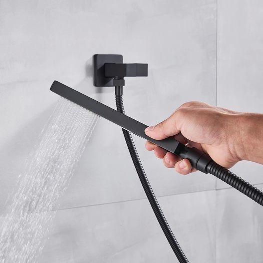 BRAND NEW Black Shower Set Wall Mounted Shower Faucet Mixer 3-Ways 10 inch A Rainfall Bathroom Shower Tap with Handshower Rotate Bath Spout