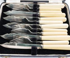 Vintage Sheffield Silver Plated Fish Flatware Serving Set in Original Box