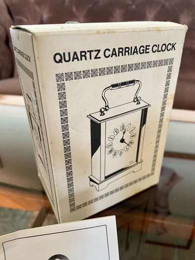 As New Vintage Westclox Quartz Carriage Clock Gold Metal Rectangular Roman Numerals Analogue 1980s