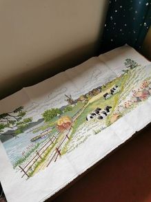 Hand Made Cross Stitch Embroidy - Classic Farm Scene