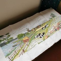 Hand Made Cross Stitch Embroidy - Classic Farm Scene