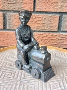Jeanne Ryhnart Cold Cast Bronze "Boy On Train" Sculpture