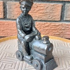 Jeanne Ryhnart Cold Cast Bronze "Boy On Train" Sculpture
