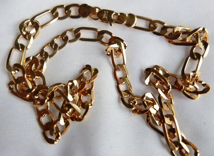 Men's 24K Yellow Gold Plated Figaro Necklace Link Chain 20" 16,56 grams