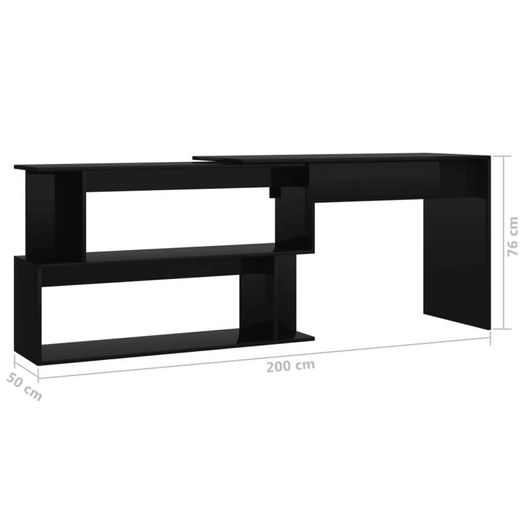 Corner Desk High Gloss Black 200x50x76 cm Chipboard