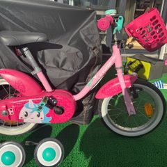 Decathlon B'TWIN 14" Kids Bike (Pink / Unicorn) + Basket, Bell & Stabilisers