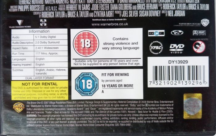 The Brave One (Neil Jordan Film) [2007] Jodie Foster [DVD Movie]