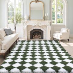 Fluffy Rugs Living Room Bedroom Shaggy Geometric Green Rug 120x170cm  Modern Hexagonal Pattern Rug, High-Pile Fluffy Carpet for Cosy Homes Lounge Nursery Non Slip Non Shed Soft Rug for for Kids