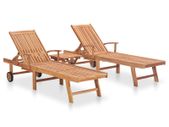 Sun Loungers 2 pcs with Table Solid Teak Wood