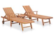 Sun Loungers 2 pcs with Table Solid Teak Wood