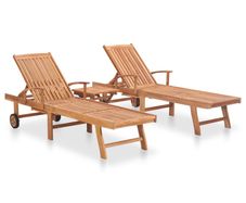 Sun Loungers 2 pcs with Table Solid Teak Wood