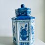 Vintage Blue and White Chinoiserie Porcelain Ginger Jar or Tea Caddy Image 4