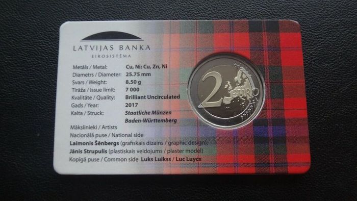 Latvia 2 Euro Commemorative Coin 2017- Kurzeme. Coincard. BU