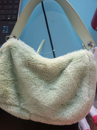 green fun fur bag - reduced