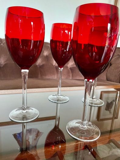 Vintage Italian Hand Blown Ruby Red Wine or Water Goblets 23 cm Tall