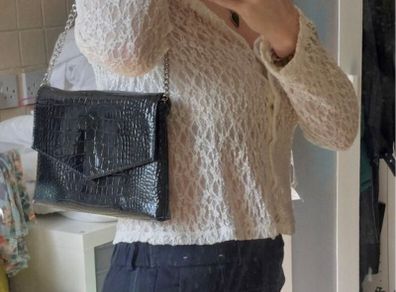 Black patent crocodile effect clutch bag - MOVING OUT SALE