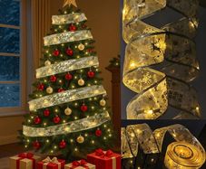 Christmas Tree Lights, Gold 6m Christmas Tree Ribbon String Fairy Lights for Tree Christmas Decorations, Battery Warm White 60 LED Ribbon Christmas Lights Indoor for Xmas Tree Decorations