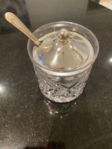 Crystal jam or marmalade jar with lid and spoon