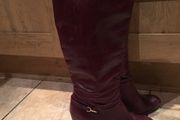 Burgundy Leather knee High Heeled Boots