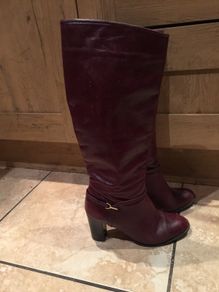 Burgundy Leather knee High Heeled Boots