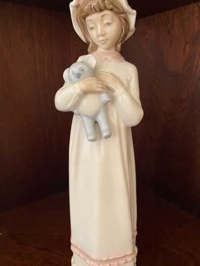 Nadal Valencia Spain Porcelain Girl with Teddy Bear Figurine