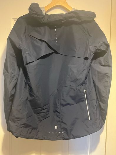 Brand new sweaty betty navy waterproof coat jacket cycle helmet compatible hood