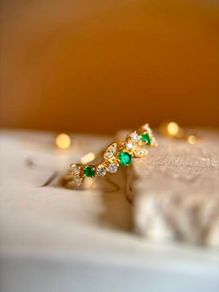 Brand New 18k Solid Yellow Gold Ring - Natural Emeralds & Diamonds (Size L1/2 / US 6)