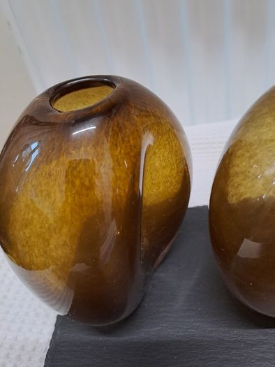3 amber Glass vases