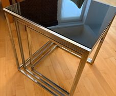 Vintage Chrome and black glass nesting tables