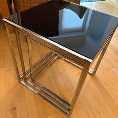 Vintage Chrome and black glass nesting tables