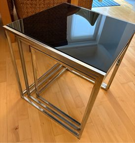 Vintage Chrome and black glass nesting tables