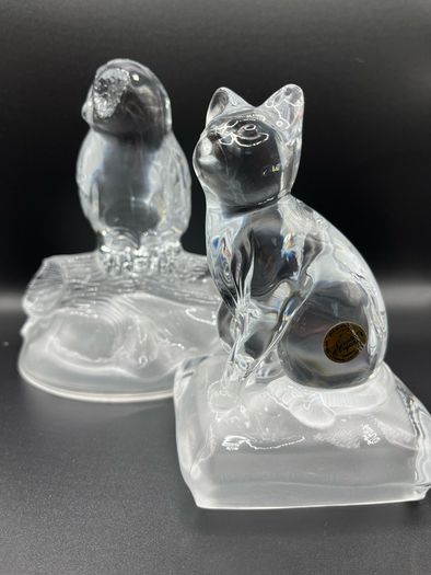 Pair of vintage crystal sculptures crafted by Cristal D'Arques