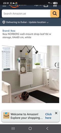 IKEA NORBERG Wall-Mount Drop-leaf table or desk with storage