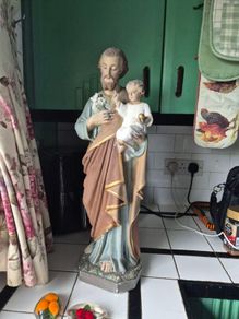 Large Religious 63.5cm high Vintage polychrome large Saint Joseph and the infant Jesus statue