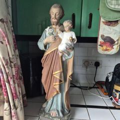 Large Religious 63.5cm high Vintage polychrome large Saint Joseph and the infant Jesus statue