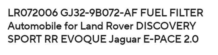 JLR Landrover Jaguar Fuel filter