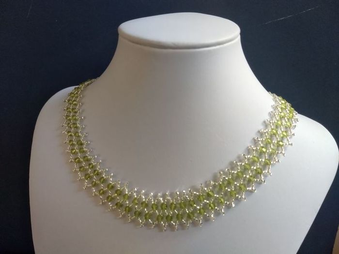 Stunning Intricate Hand-Beaded Short Length Necklace with Czech Faceted Crystal Beads and Glass Seed Beads - Handmade by Christabel