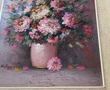 Robert Helman Original Textured Oil Painting Flowers Vase Signed Framed