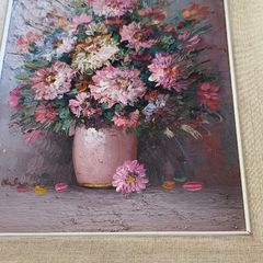 Robert Helman Original Textured Oil Painting Flowers Vase Signed Framed