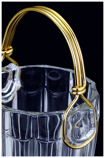 Mid Century Modern Bohemian 1960s August Walther Crystal Ice Bucket, Gold Handle