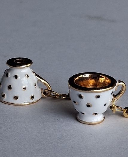 White & Gold Spotty Mini Teacup Drop Earrings