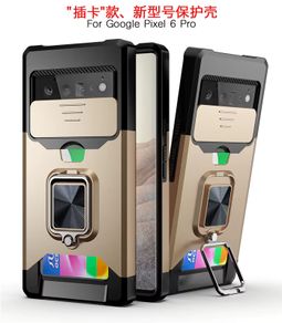 Slide Camera Case for Google Pixel 6 Pro Car Magnetic Ring Holder With Card Slot Armor Shockproof Protect Phone Cover