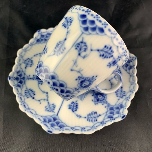 Vintage Royal Copenhagen Blue Fluted Full Lace Demitasse Cup and Saucer