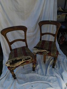 pair of Victorian dining chairs needing restoration