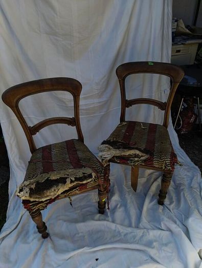 pair of Victorian dining chairs needing restoration