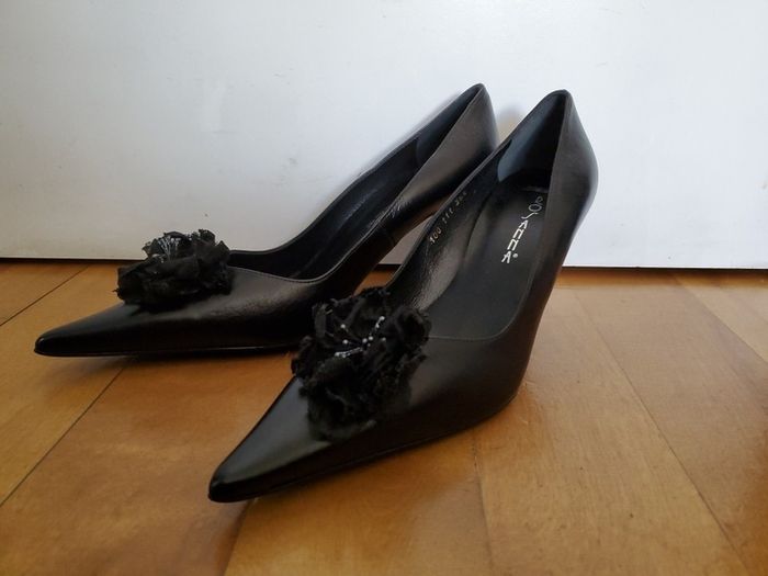 Rosanna ladies leather black dress up high heel shoes size 5 UK 38 EU NEW