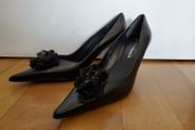 Rosanna ladies leather black dress up high heel shoes size 5 UK 38 EU NEW