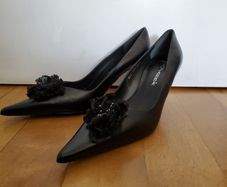 Rosanna ladies leather black dress up high heel shoes size 5 UK 38 EU NEW