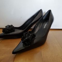 Rosanna ladies leather black dress up high heel shoes size 5 UK 38 EU NEW